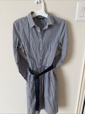 Ralph Lauren Navy and White Striped Button-Down Shirt Dress